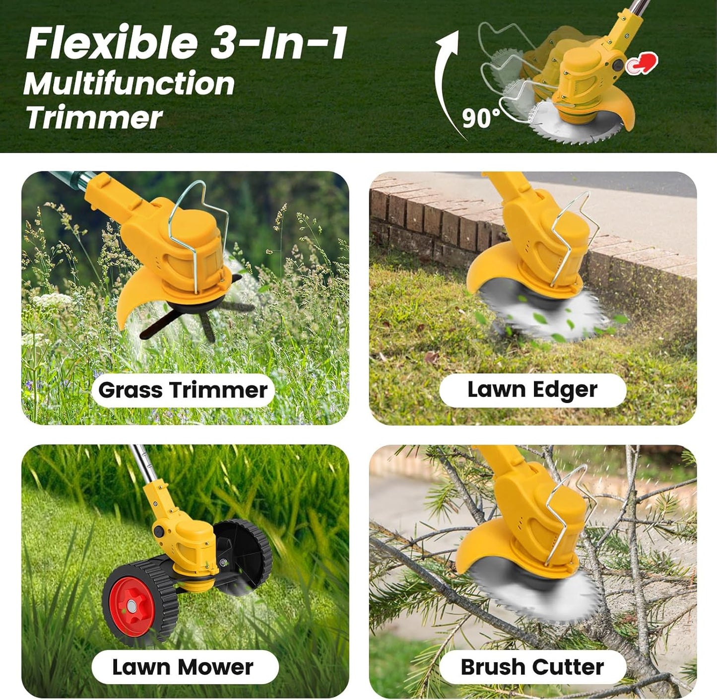 3 In 1 Cordless Grass Trimmer, Weed Eater and Edger