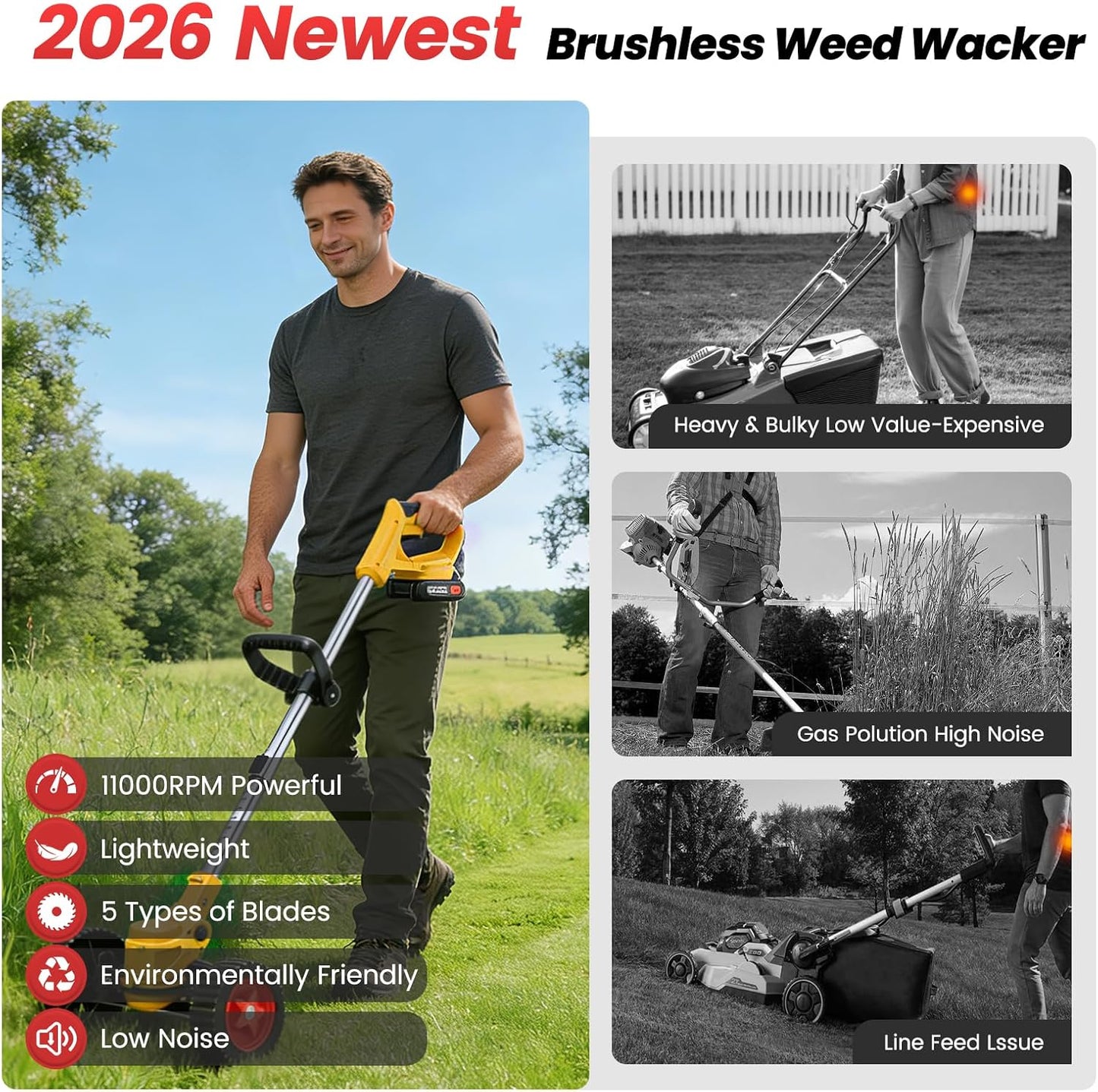 3 In 1 Cordless Grass Trimmer, Weed Eater and Edger